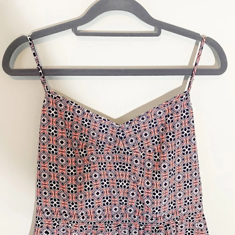 J. Crew Geometric Tile Print V-Neck‎ Mini Dress Navy Coral White Size 10